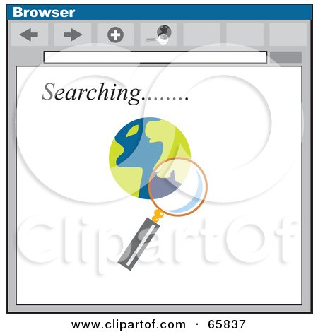 Royalty-Free (RF) Clipart Illustration of a Computer Browser Window Of A Magnifying Glass Searching A Blue And Yellow Globe by Prawny
