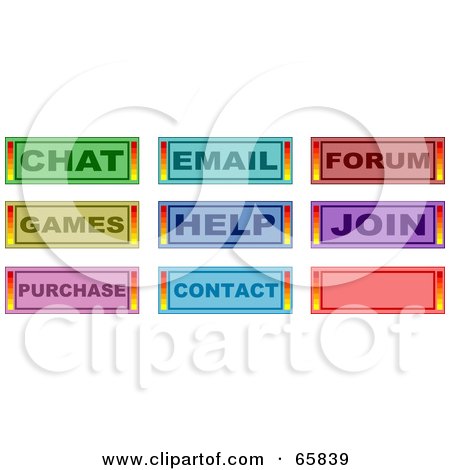 Royalty-Free (RF) Clipart Illustration of a Digital Collage Of Chat, Email, Forum, Games, Help, Join, Purchase, Contact And Blank Web Buttons by Prawny