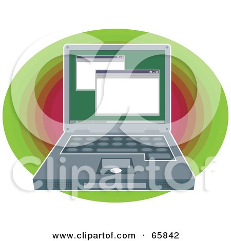 Royalty-Free (RF) Clipart Illustration of a Gray Laptop With Two Blank White Windows On The Screen by Prawny