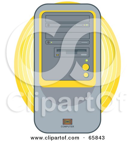 Royalty-Free (RF) Clipart Illustration of a Modern Desktop Computer Tower With Yellow Accents by Prawny
