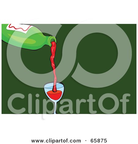 Royalty-Free (RF) Clipart Illustration of a Green Bottle Pouring Red Wine Over Green by Prawny