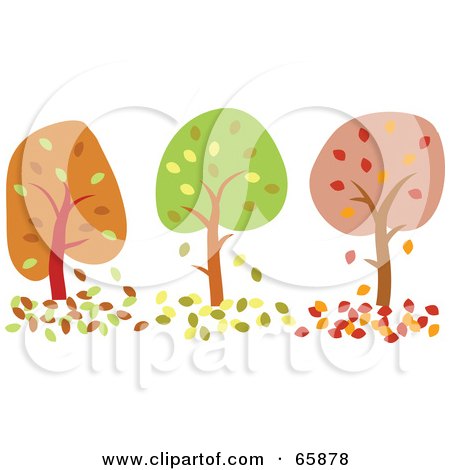 Royalty-Free (RF) Clipart Illustration of a Row Of Three Autumn Trees In Orange, Green And Red by Prawny