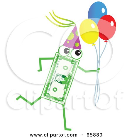 Royalty-Free (RF) Clipart Illustration of a Banknote Character Carrying Party Balloons by Prawny