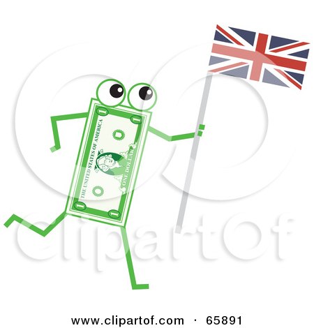 Royalty-Free (RF) Clipart Illustration of a Banknote Character Carrying A Union Jack Flag by Prawny