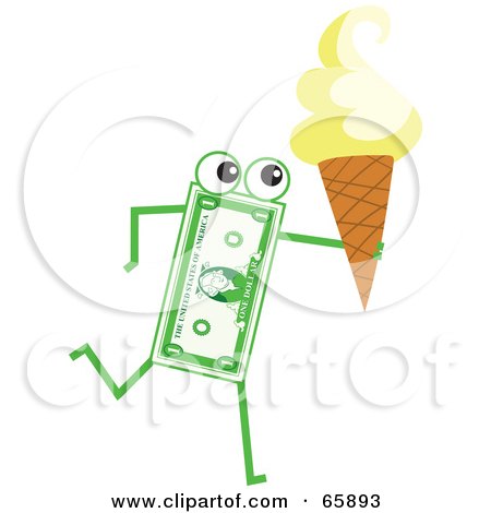 Royalty-Free (RF) Clipart Illustration of a Banknote Character Carrying An Ice Cream Cone by Prawny