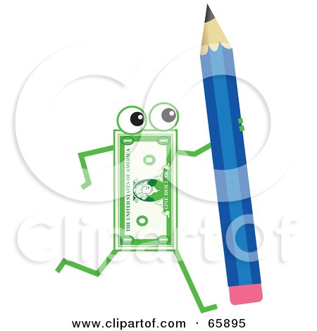 Royalty-Free (RF) Clipart Illustration of a Banknote Character Carrying A Pencil by Prawny