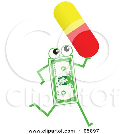 Royalty-Free (RF) Clipart Illustration of a Banknote Character Carrying A Pill by Prawny