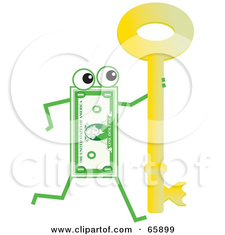 Royalty-Free (RF) Clipart Illustration of a Banknote Character Carrying A Skeleton Key by Prawny