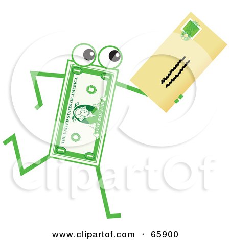 Royalty-Free (RF) Clipart Illustration of a Banknote Character Carrying A Letter by Prawny