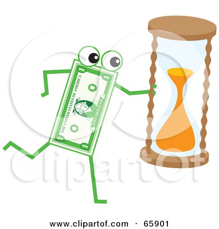 Royalty-Free (RF) Clipart Illustration of a Banknote Character Carrying An Hourglass by Prawny