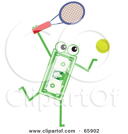 Royalty-Free (RF) Clipart Illustration of a Banknote Character Playing Tennis by Prawny