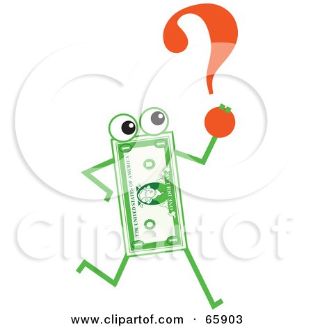Royalty-Free (RF) Clipart Illustration of a Banknote Character Carrying A Question Mark by Prawny