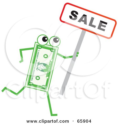 Royalty-Free (RF) Clipart Illustration of a Banknote Character Holding A Sale Sign by Prawny