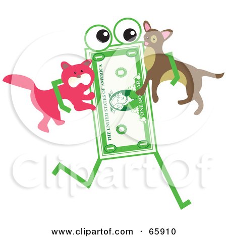 Royalty-Free (RF) Clipart Illustration of a Banknote Character Carrying A Cat And Dog by Prawny