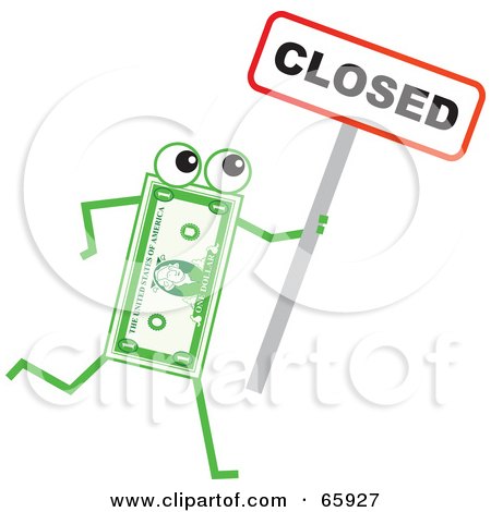 Royalty-Free (RF) Clipart Illustration of a Banknote Character Holding A Closed Sign by Prawny