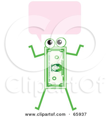 Royalty-Free (RF) Clipart Illustration of a Banknote Character With A Text Balloon by Prawny