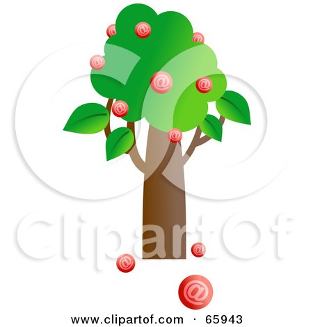 Royalty-Free (RF) Clipart Illustration of a Green Tree With Arobase At Symbol Fruits by Prawny