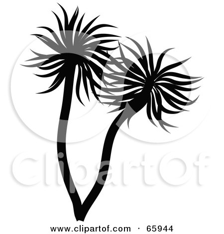 Royalty-Free (RF) Clipart Illustration of a Silhouetted Palm Tree With Two Trunks by Prawny