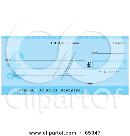 Royalty-Free (RF) Clipart Illustration of a Blue Cheque With Dollar Symbols by Prawny