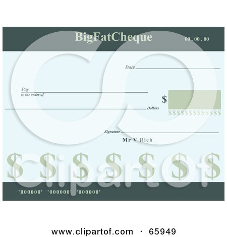 Royalty-Free (RF) Clipart Illustration of a Big Fat Cheque With Dollar Symbols by Prawny