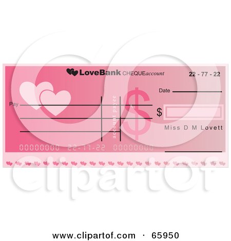 Royalty-Free (RF) Clipart Illustration of a Pink Heart Cheque With Dollar Symbols by Prawny