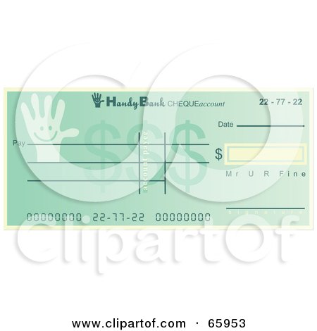 Royalty-Free (RF) Clipart Illustration of a Green Hand Cheque With Dollar Symbols by Prawny