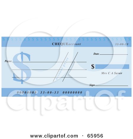 Royalty-Free (RF) Clipart Illustration of a Blue Dollar Symbol Cheque With Dollar Symbols by Prawny