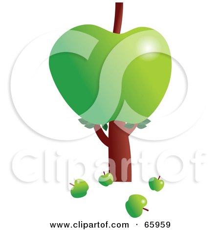 Royalty-Free (RF) Clipart Illustration of a Tree With A Giant Green Apple And Fruits On The Ground by Prawny