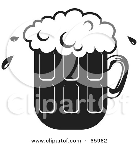 Royalty-Free (RF) Clipart Illustration of a Black And White Pint Of Frothy Beer by Prawny