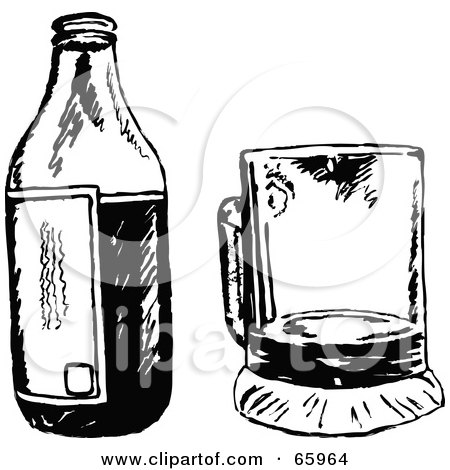 Royalty-Free (RF) Clipart Illustration of a Beer Bottle By A Cup - Black And White by Prawny