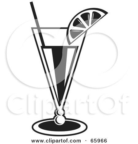 Royalty-Free (RF) Clipart Illustration of a Black And White Cocktail Beverage With A Fruit Garnish by Prawny