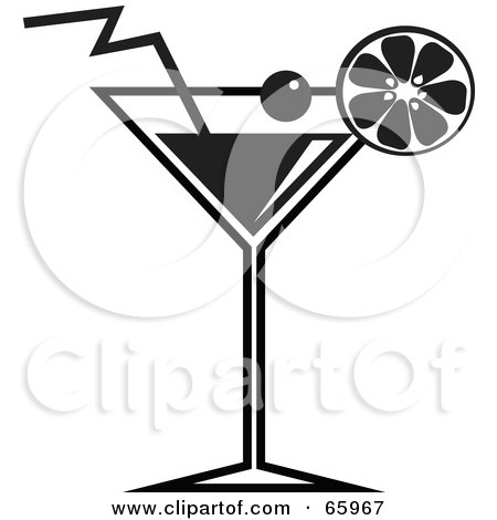 Royalty-Free (RF) Clipart Illustration of a Black And White Martini Beverage With A Fruit Garnish by Prawny