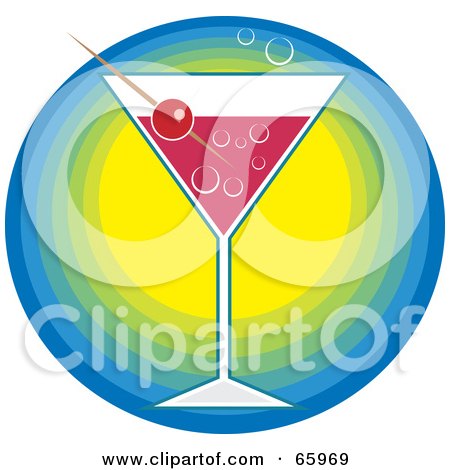Royalty-Free (RF) Clipart Illustration of a Cocktail Beverage Garnished With Fruit, Over Colorful Circles by Prawny