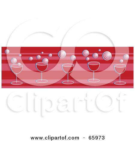 Royalty-Free (RF) Clipart Illustration of a Red Border Of Champagne Glasses And Bubbles by Prawny