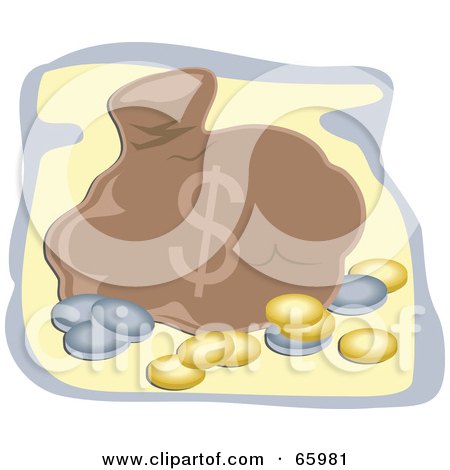Royalty-Free (RF) Clipart Illustration of a Brown Sack Of Money With Gold And Silver Coins by Prawny