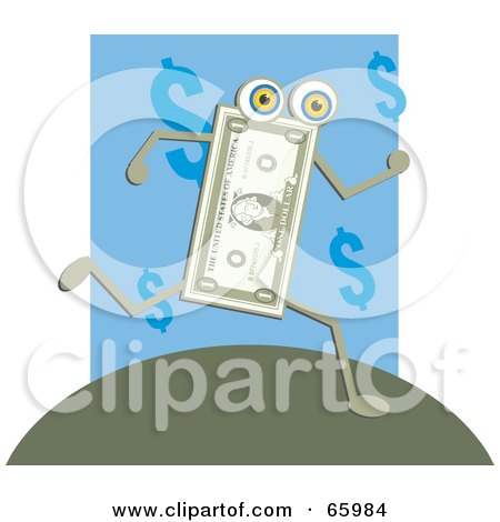Royalty-Free (RF) Clipart Illustration of a Running Dollar Man On A Hill by Prawny