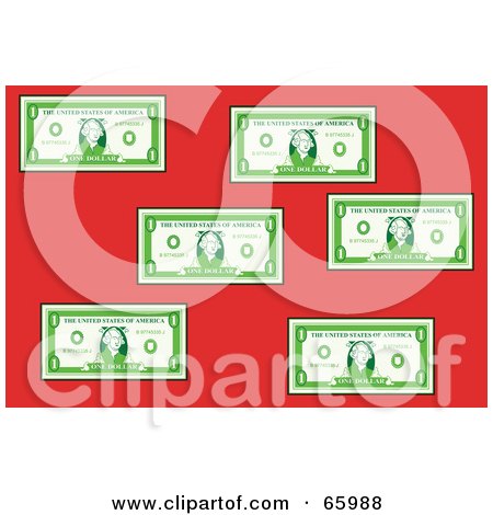 Royalty-Free (RF) Clipart Illustration of a Flat Green Bank Notes On Red by Prawny