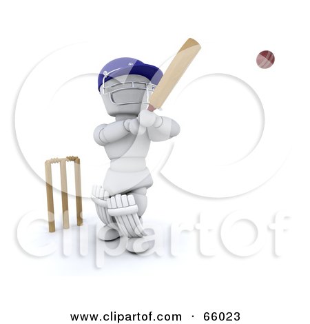 Royalty-Free (RF) Clipart Illustration of a 3d White Character Swinging A Cricket Bat by KJ Pargeter