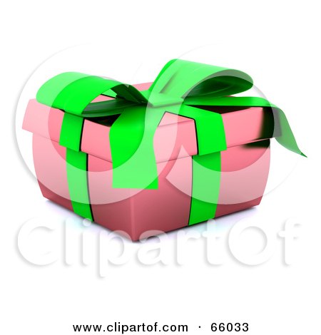 Royalty-Free (RF) Clipart Illustration of a Bright Green Bow On A Pink 3d Gift Box by KJ Pargeter