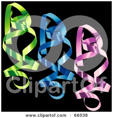 Royalty-Free (RF) Clipart Illustration of a Digital Collage Of Colorful Confetti Swirls On Black - Version 3 by dero