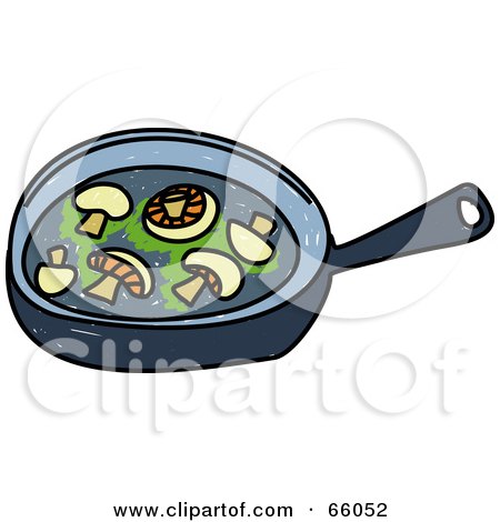 Royalty-Free (RF) Clipart Illustration of Sketched Mushrooms in a Frying Pan by Prawny