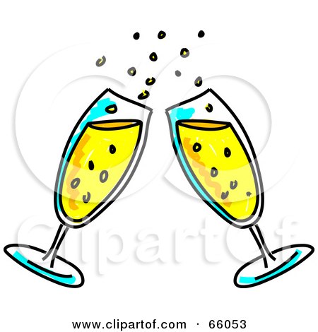 Royalty-Free (RF) Clipart Illustration of Two Toasting Bubbly Glasses Of Champagne by Prawny