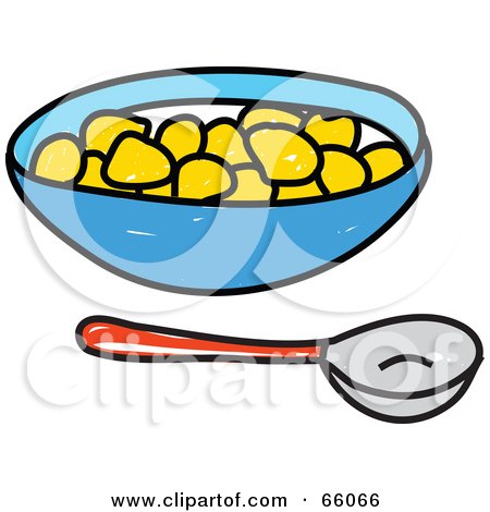 Royalty-Free (RF) Clipart Illustration of a Sketched Spoon By A Bowl Of Cereal by Prawny