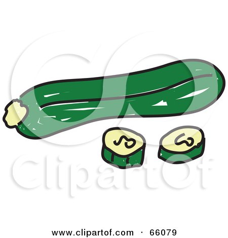 Royalty-Free (RF) Clipart Illustration of a Whole And Sliced Green Courgette Squash by Prawny