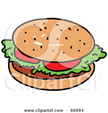 Royalty-Free (RF) Clipart Illustration of a Sketched Hamburger With Lettuce And Tomato by Prawny