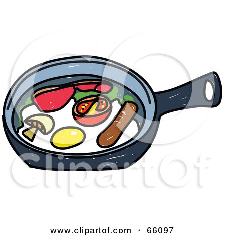 Royalty-Free (RF) Clipart Illustration of Sketched Eggs And Sausage In A Pan by Prawny