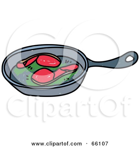 Royalty-Free (RF) Clipart Illustration of Sketched Bacon Frying In A Pan by Prawny