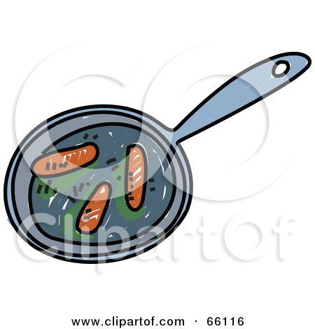 Royalty-Free (RF) Clipart Illustration of Sketched Sausage in a Frying Pan by Prawny