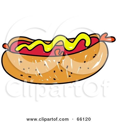 Royalty-Free (RF) Clipart Illustration of a Sketched Hot Dog Topped With Mustard by Prawny