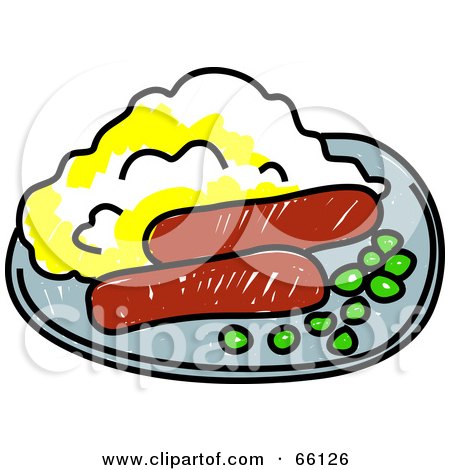 Royalty-Free (RF) Clipart Illustration of a Plate Of Peas, Bangers And Mash by Prawny